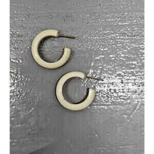 Ivory Chunky Mini Hoop Earrings Acrylic Retro Style No Backs